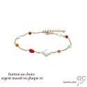 Bracelet  nacre, perle d\'eau douce, racine de corail sur une chaînette fine, fait main, création by Alicia