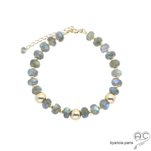 Bracelet labradorite, pierre semi-précieuse et plaqué or, gipsy, bohème, fait main, création by Alicia 