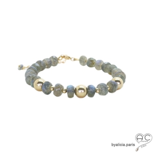 Bracelet labradorite, pierre semi-précieuse et plaqué or, gipsy, bohème, fait main, création by Alicia 