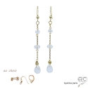 Boucles d\'oreilles longues cristal de roche goutte, plaqué or, fait main, création by Alicia