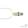Collier, pendentif rubis et carré arabesque, plaqué or, fait main, création by Alicia