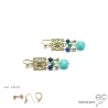 Boucles d'oreilles amazonite et carré arabesque en plaqué or avec pampilles, pendantes, fait main, création by Alicia