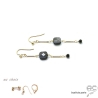 Boucles d'oreilles en pierre naturelle hypersthène et plaqué or, longues, pendantes, fait main, création by Alicia