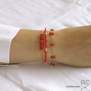 Bracelet en racine de corail rouge et plaqué or ou argent massif, gipsy, bohème, fait main, création by Alicia  