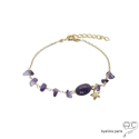 Bracelet améthyste et pampille étoile sur une chaîne fine en plaqué or, fait main, création by Alicia