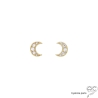 Puces d'oreilles croissant de lune, boucles d'oreilles en zirconium et plaqué or 3MIC, clous, femme 