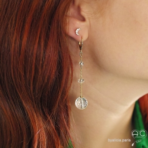 Puces d'oreilles croissant de lune, boucles d'oreilles en zirconium et plaqué or 3MIC, clous, femme 