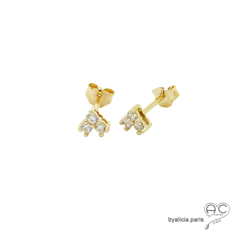 Boucles D'Oreille Chaine Argent Plaqué Or Zirconium