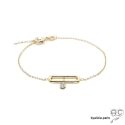 Bracelet barrette avec  zirconium brillant mobile, en plaqué or 3MIC, fin, femme