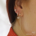 Boucles d'oreilles fines, longues, brillantes en plaqué or 3MIC et zirconium, femme 