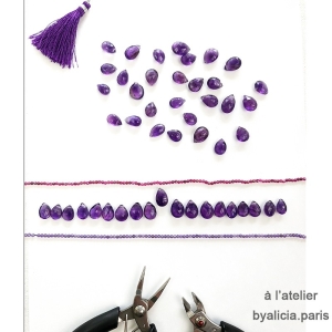 Collier améthyste, gouttes sur un fil en rubis, ras de cou unique fait main, création by Alicia