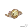 Bague CITRINE en argent 925 doré à l'or rose, création fait main, unique, exceptionnelle 