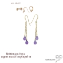 Boucles d\'oreilles améthyste, gouttes, pierre semi-précieuse violet, fait main, création by Alicia