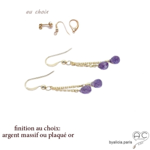 Boucles d'oreilles améthyste, gouttes, pierre semi-précieuse violet, fait main, création by Alicia 