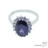 Bague avec zirconium violet ovale et argent massif rhodié, femme