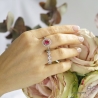 Bague anneau fin fleurs argent massif rhodié et zirconium brillant
