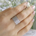 Bague anneau large serti de zirconium brillant blanc tour complet en argent 925 rhodié, femme