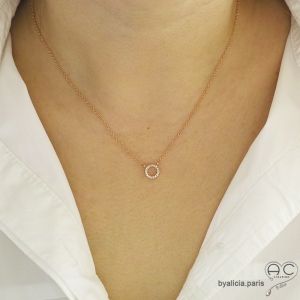 Collier petit cercle en zirconium brillant et plaqué or, femme