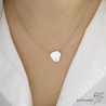 Collier avec coeur en argent 925 rhodié serti de zirconium brillant, ras de cou, femme