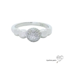 Bague boule en zirconium brillant et argent massif rhodié, femme