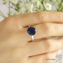 Bague avec indien bleu saphir ronde et argent massif, femme