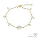 Bracelet fin améthyste verte, pampilles jade, chaîne barrette plaqué or, pierre semi-précieuse, fait main
