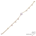 Bracelet fin perles de culture d'eau douce rose, pampilles, chaîne barrette plaqué or, fait main