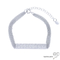 Bracelet joaillerie avec plaquette sertie de zirconium brillant, chaînettes multiples, argent 925 rhodié, femme
