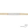 Bracelet joaillerie avec plaquette sertie de zirconium brillant, chaînettes multiples, argent 925 doré à l'or fin, femme