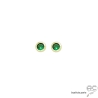 Puces d'oreilles vertes, rondes, brillantes, petites boucles d'oreilles en zirconium et plaqué or, clous, femme 