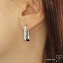 Créoles rectangulaires en argent massif rhodié et zirconium brillant de trois côtés des boucles d\'oreilles, tendance