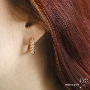 Créoles rectangulaires en plaqué or perlée, boucles d'oreilles tendance, femme