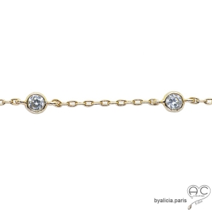 Bracelet fin en chaîne plaqué or avec brillants en zirconium, femme