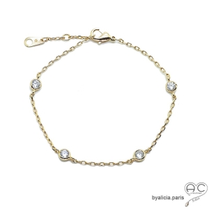 Bracelet fin en chaîne plaqué or avec brillants en zirconium, femme