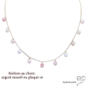 Collier opale rose, pampilles cubes facettées sur une chaîne fine en plaqué or  ou argent, création by Alicia