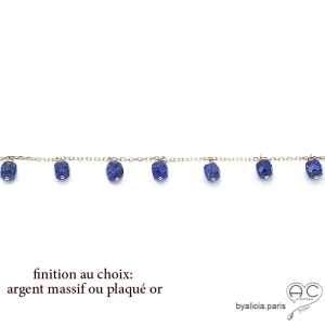 Collier  lapis-lazuli, pampilles cubes sur une chaîne fine en plaqué or ou argent, pierre naturelle bleue, création by Alicia