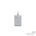 Pendentif rectangle avec étoiles en argent massif rhodié, collier femme