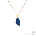 Pendentif, opale bleue véritable, argent massif doré à l\'or fin, collier, femme, tendance