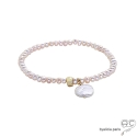 Bracelet en perles de culture d\'eau douce rose avec pampille en perle plate ronde, plaqué or, création by Alicia