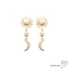 Boucles d'oreilles pendantes, astres, plaqué or, zirconium brillant