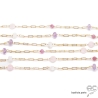 Collier, sautoir, avec pierres fines, rose, violet, parsemées sur une chaîne en plaqué or, longueur au choix, création by Alicia