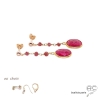 Boucles d'oreilles sillimanite rubis et grenat, pierres semi-précieuses, argent 925 doré à l'or fin, longues, création by Alicia