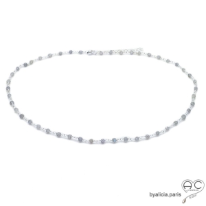 Collier fin avec labradorite et argent 925, ras de cou fin femme