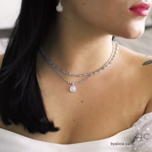 Collier gris femme en pierre naturelle labradorite et argent