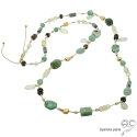 Sautoir, chrysoprase, aventurine et jade, plaqué or, fait main, bohème, création by Alicia