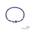Bracelet lapis lazuli pierre naturelle, argent rhodié et petit brillant en cristal, femme, gipsy, bohème, création by Alicia