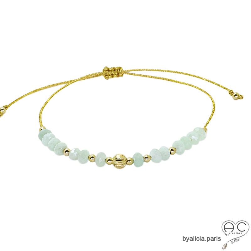 Bracelet fin jade et plaqué or, pierre naturelle sur un cordon, fait main, création by Alicia