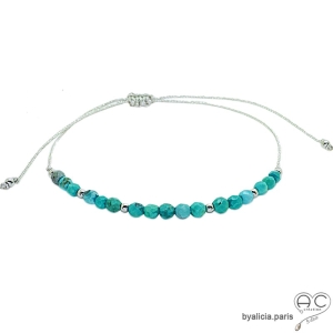 Bracelet très fin turquoise et argent massif, petites pierres naturelles sur un cordon, fait main, création by Alicia
