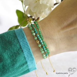 Bracelet très fin turquoise et plaqué or, petites pierres naturelles sur un cordon, fait main, création by Alicia