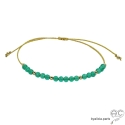 Bracelet très fin agate verte et plaqué or, petites pierres naturelles sur un cordon, fait main, création by Alicia